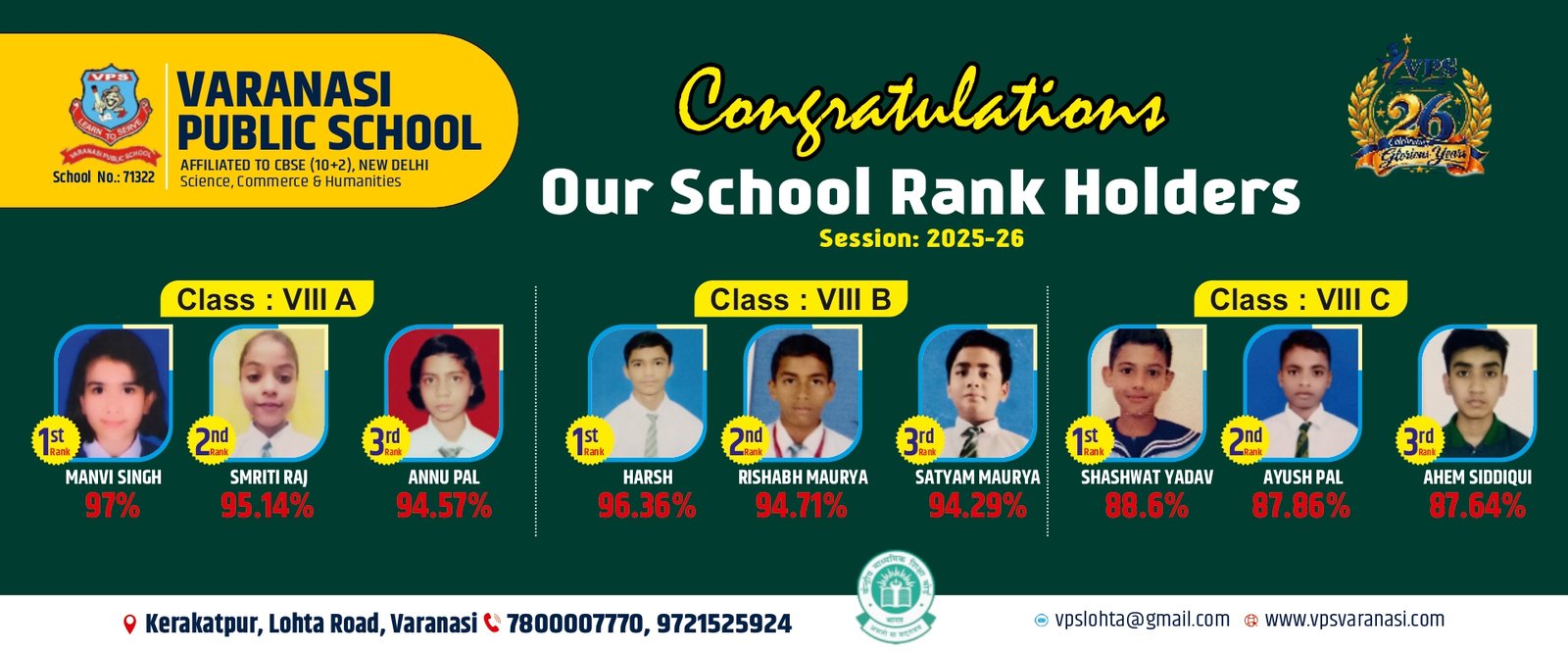 Session:2025-26 Rankers Result Banner 11