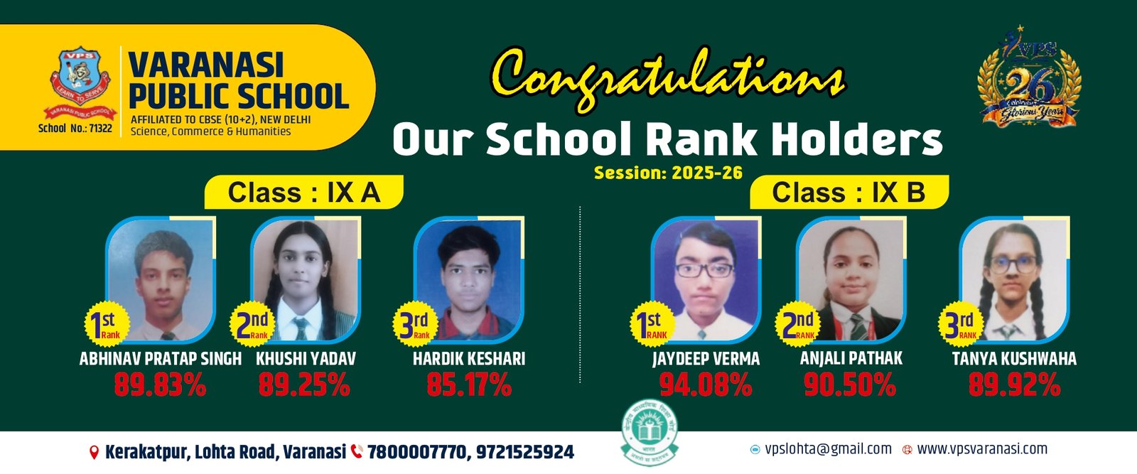 Session:2025-26 Rankers Result Banner 12