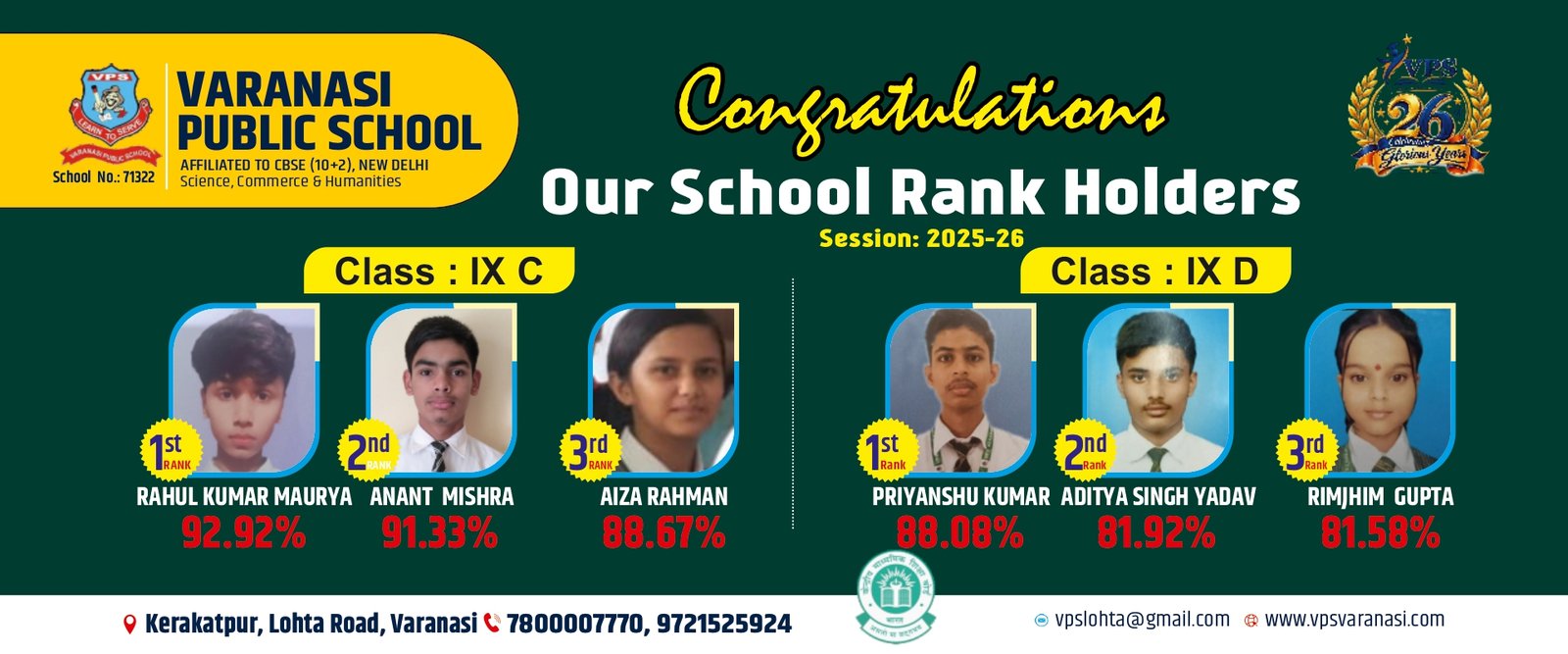 Session:2025-26 Rankers Result Banner 13